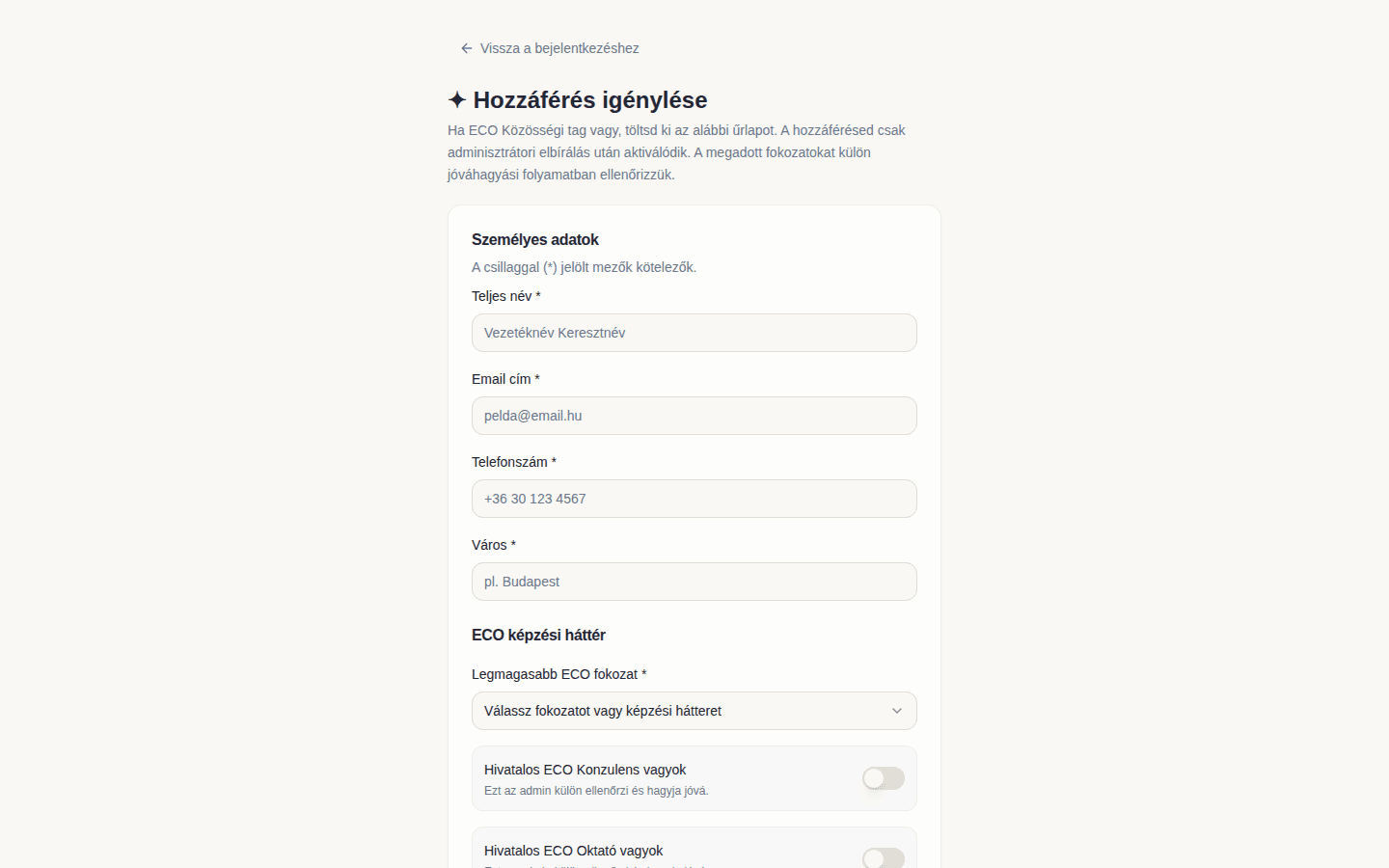 Hozzáférés igénylése űrlap