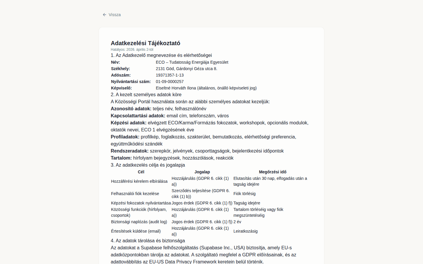 Adatkezelési tájékoztató